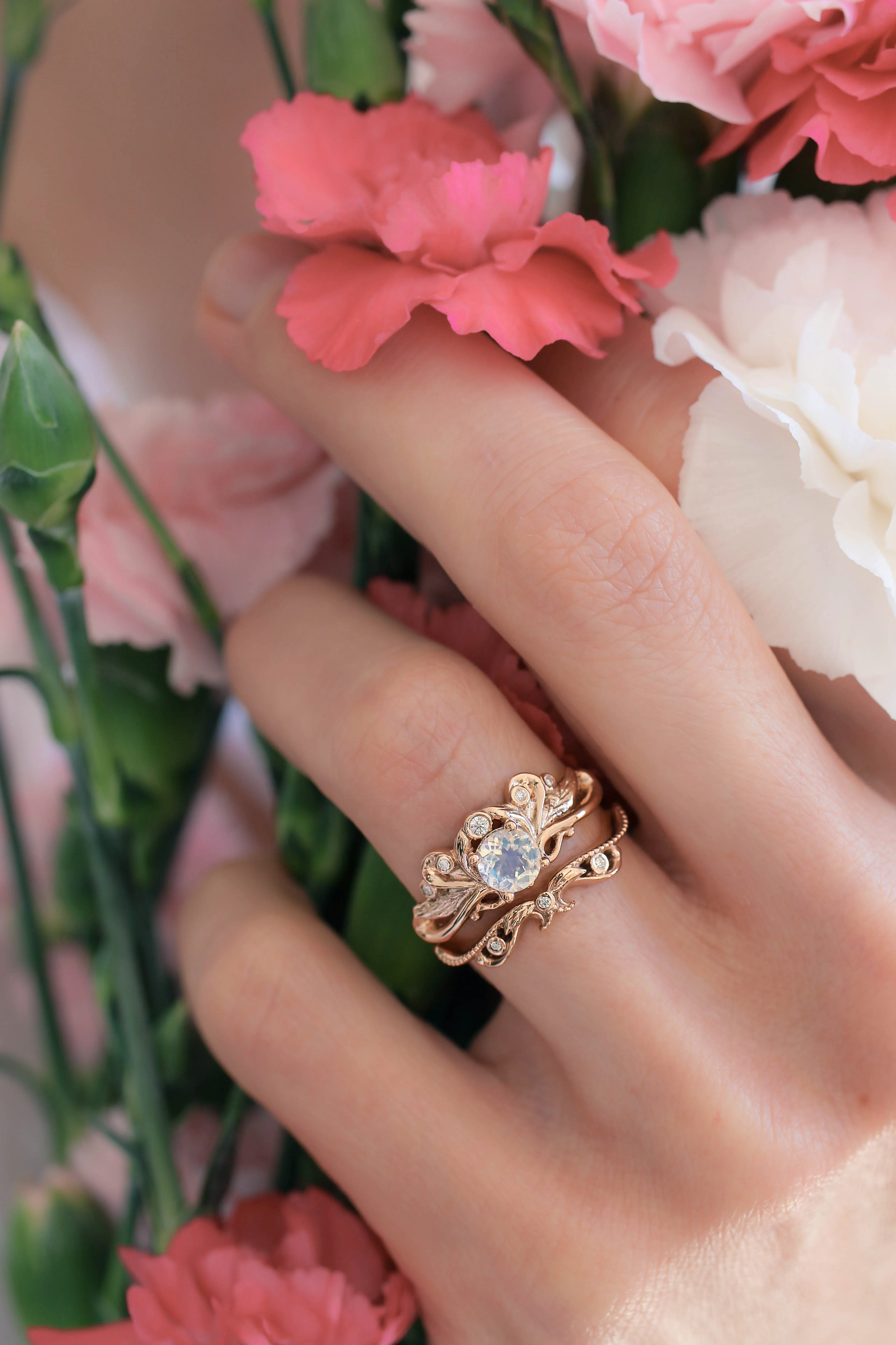 Blue moonstone vintage style bridal ring set / Damariss - Image 8