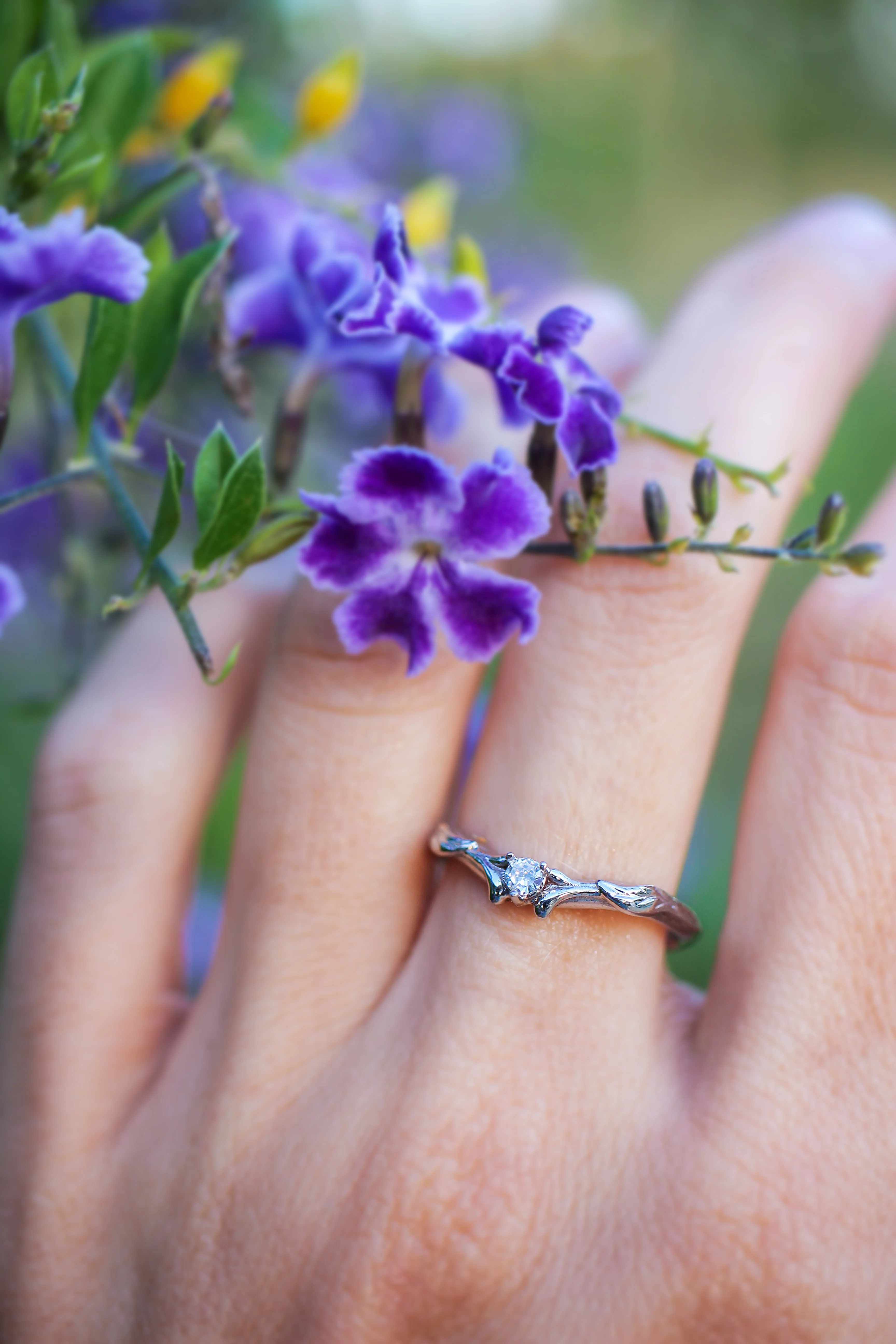 Diamond and leaves wedding band, matching ring for Wisteria - Image 9