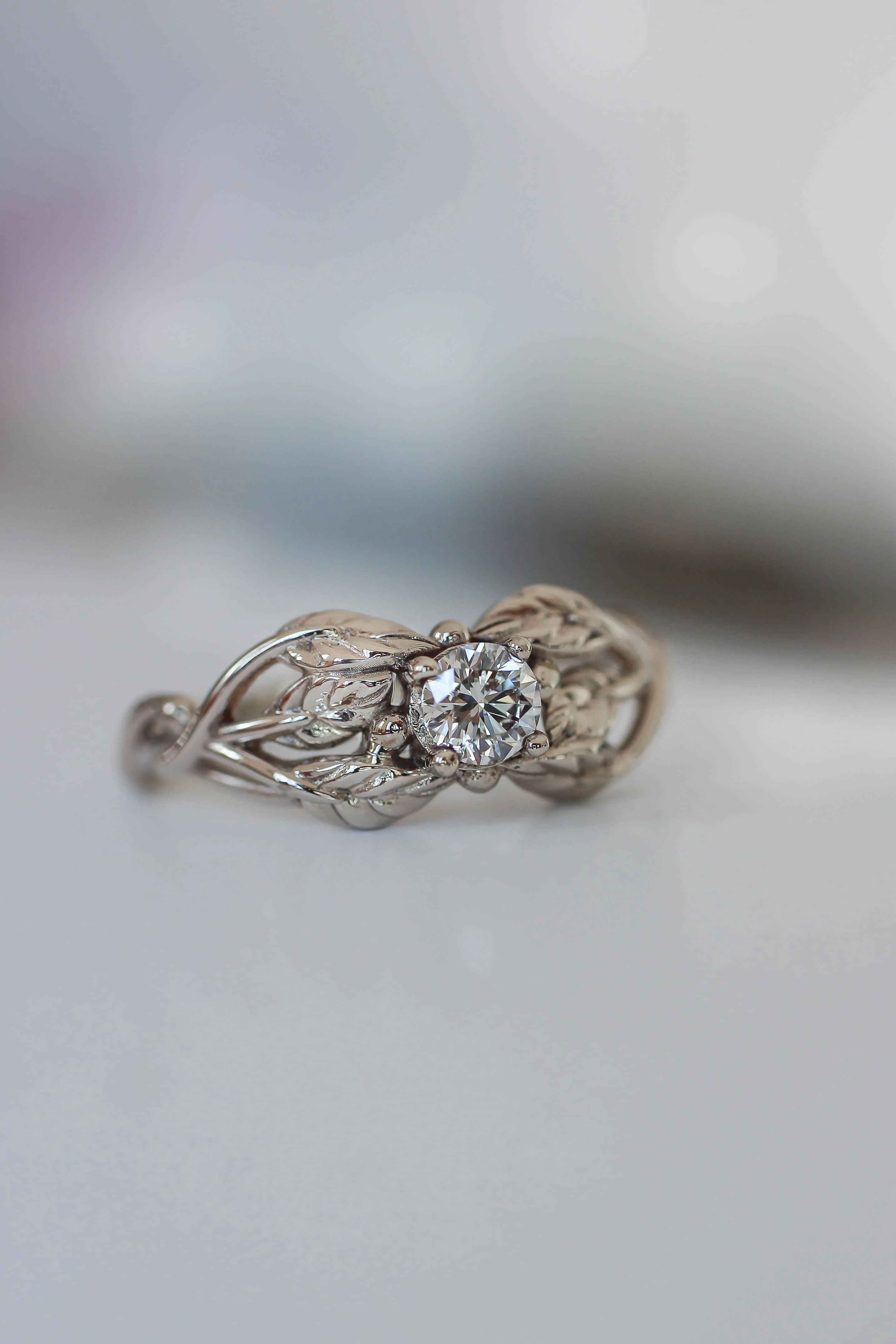 Natural diamond engagement ring, leaf ring / Tilia, 4mm - Image 4