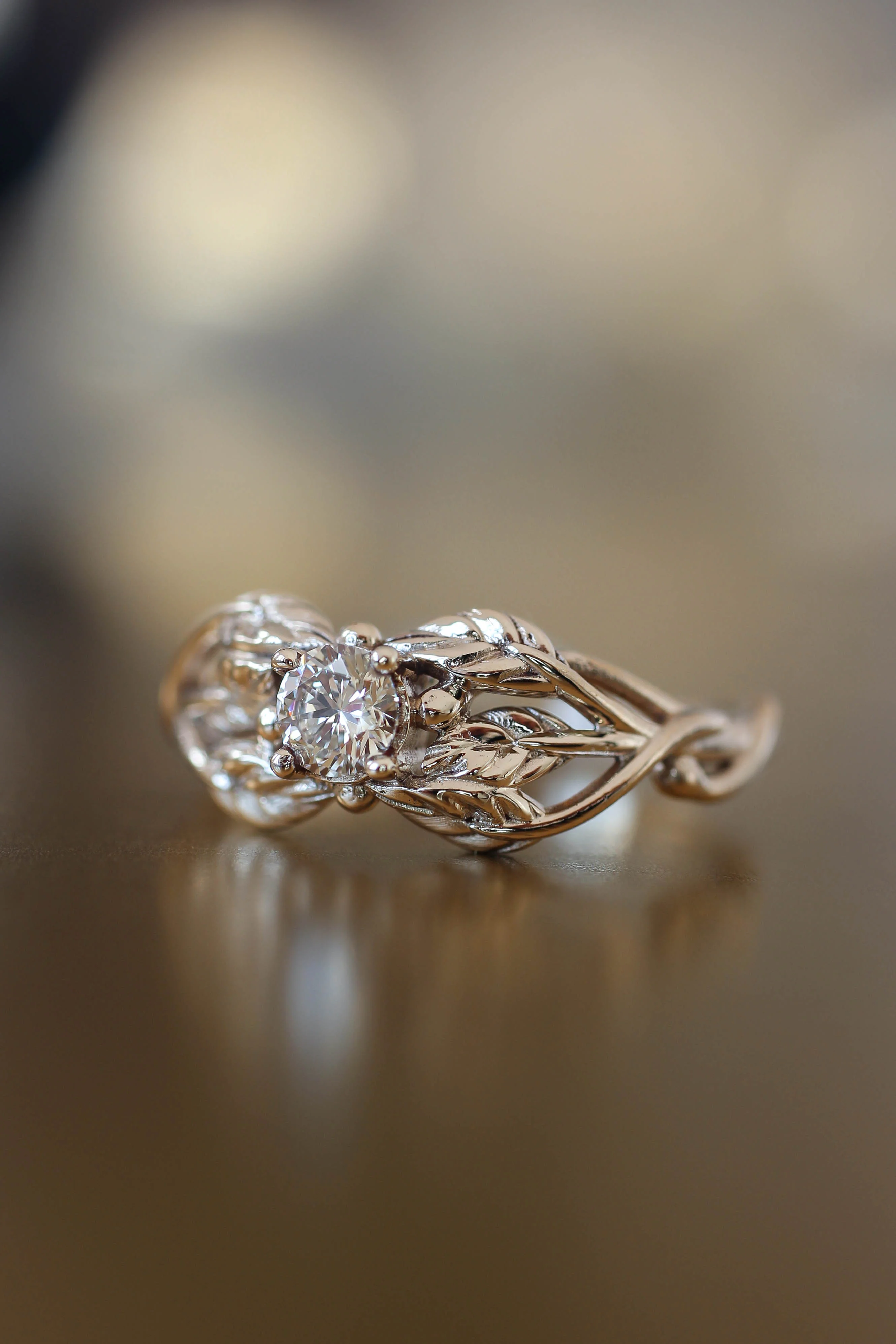 Natural diamond engagement ring, leaf ring / Tilia, 4mm - Image 5