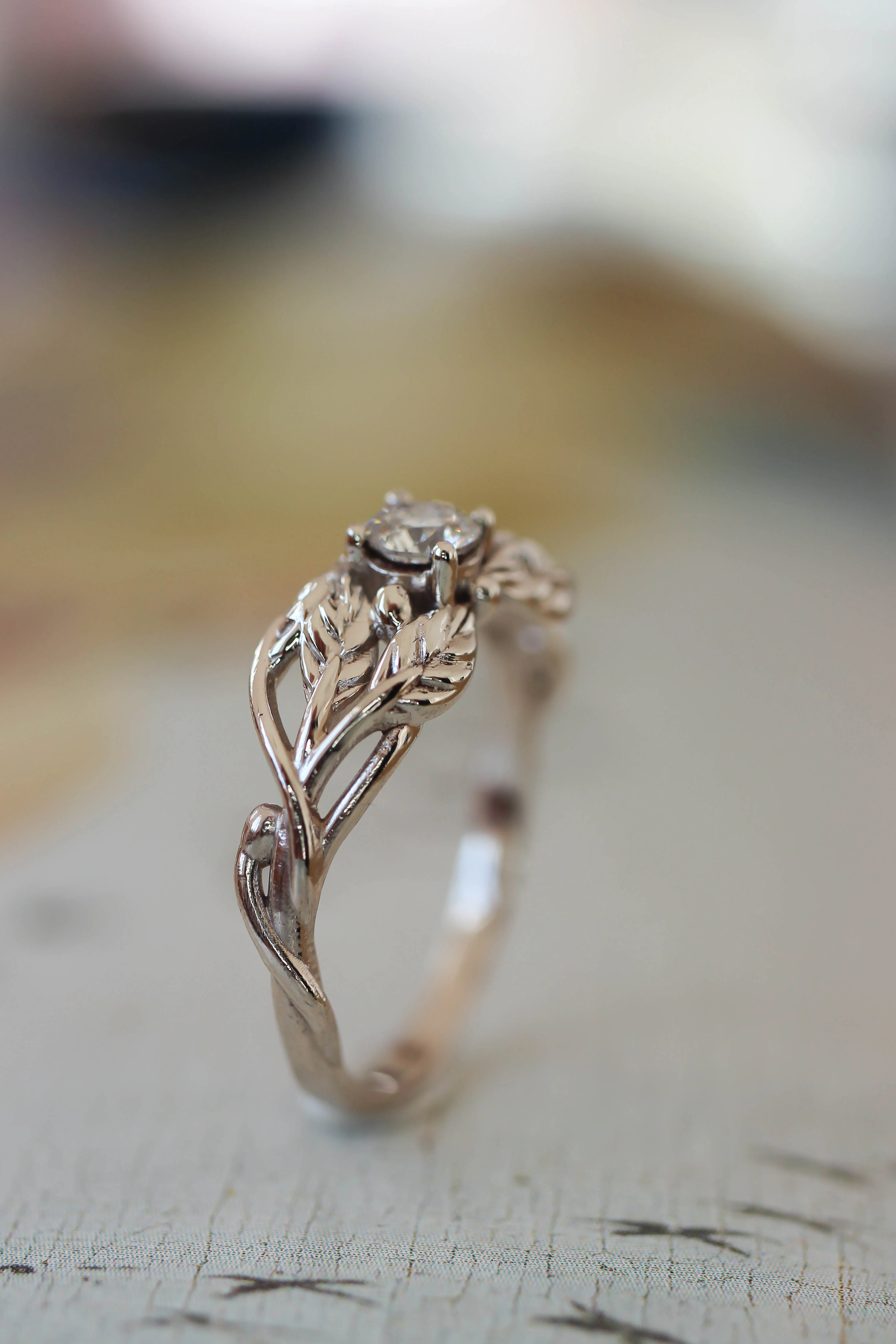 Natural diamond engagement ring, leaf ring / Tilia, 4mm - Image 7