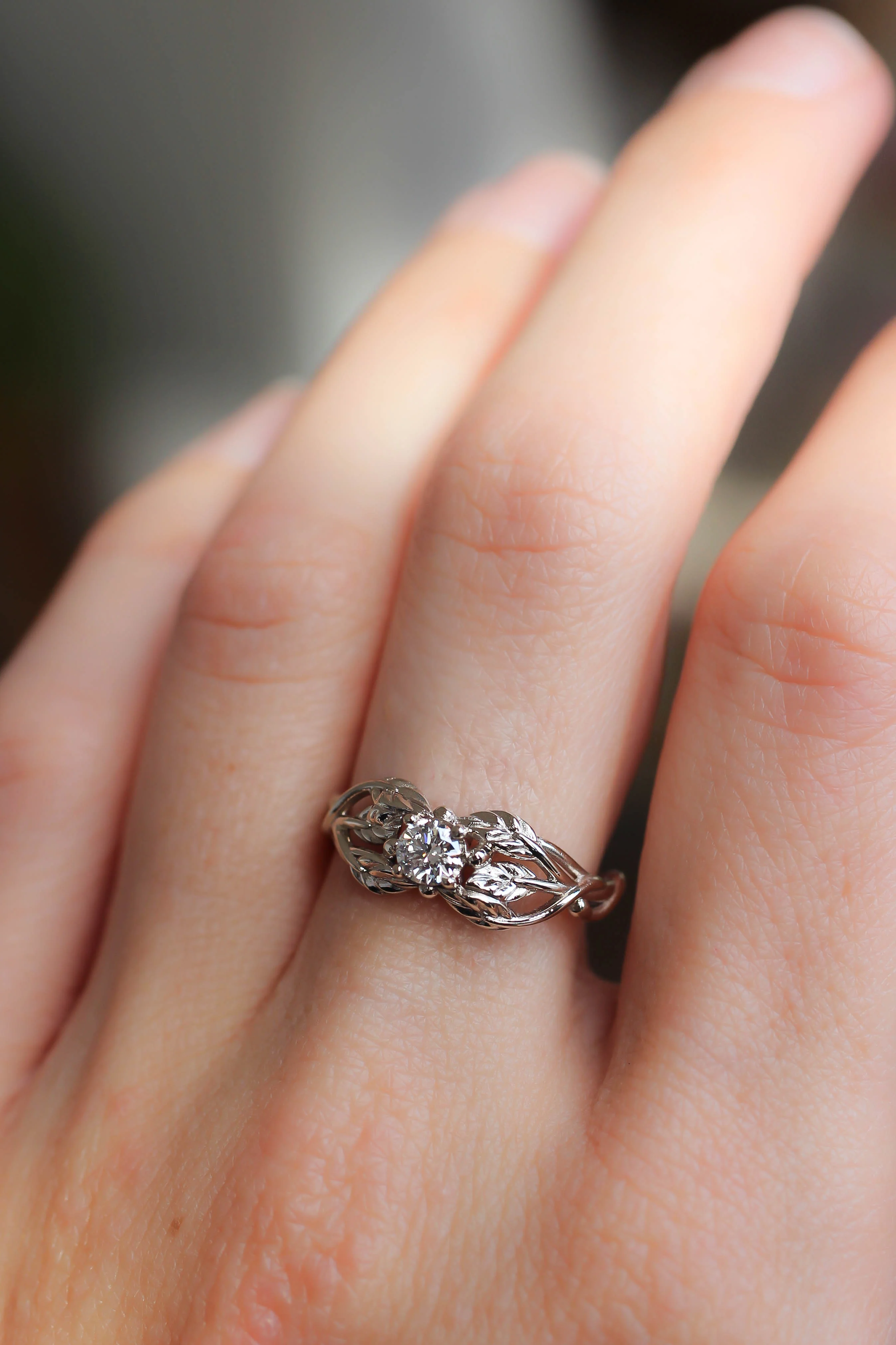 Natural diamond engagement ring, leaf ring / Tilia, 4mm - Image 8