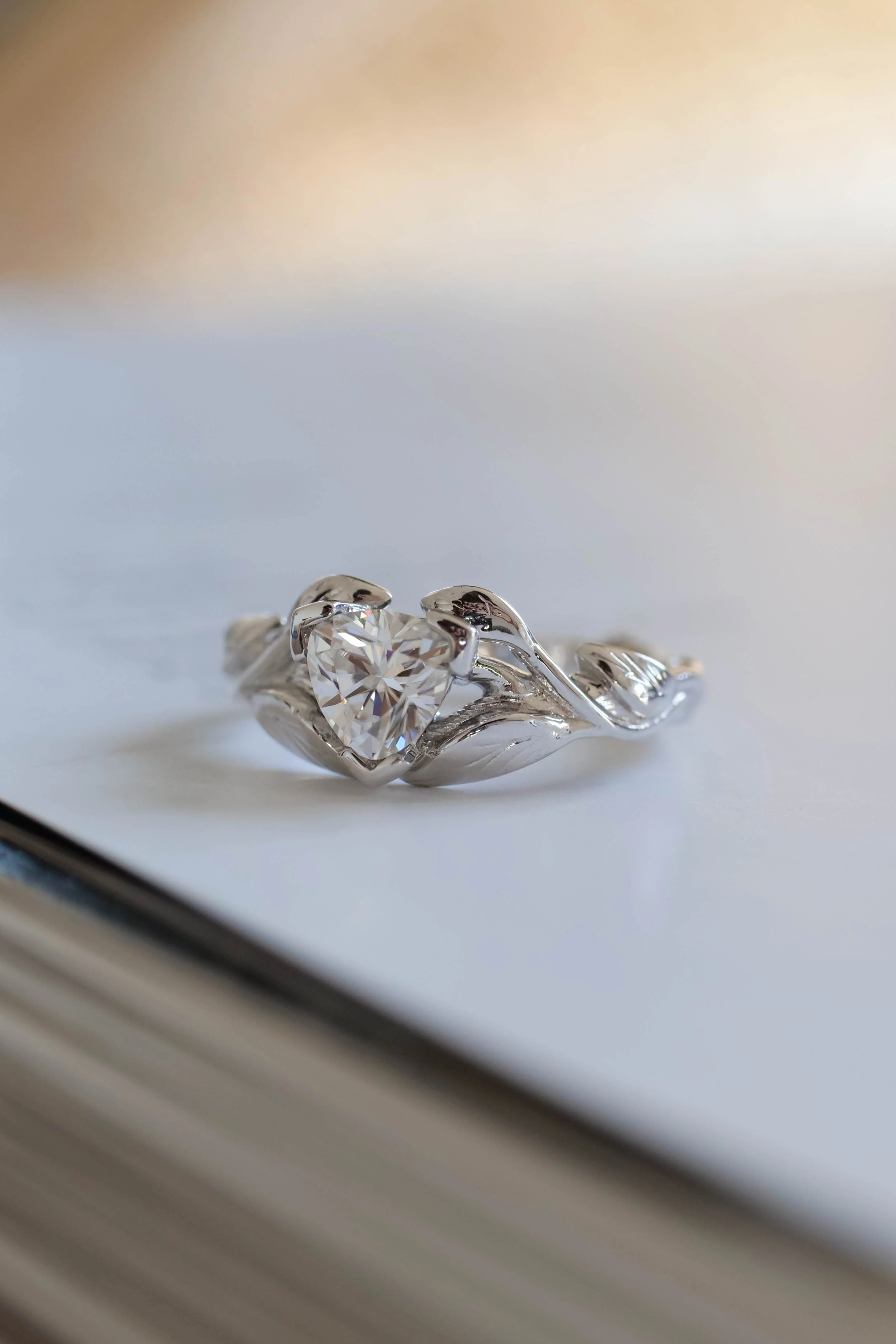 Lab Grown diamond gold engagement ring, trillion cut proposal ring / Clematis - Image 4