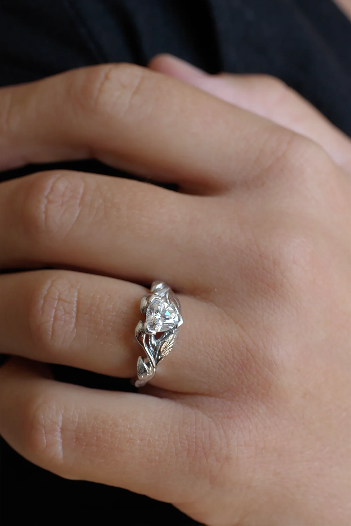 Lab Grown diamond gold engagement ring, trillion cut proposal ring / Clematis - Image 5
