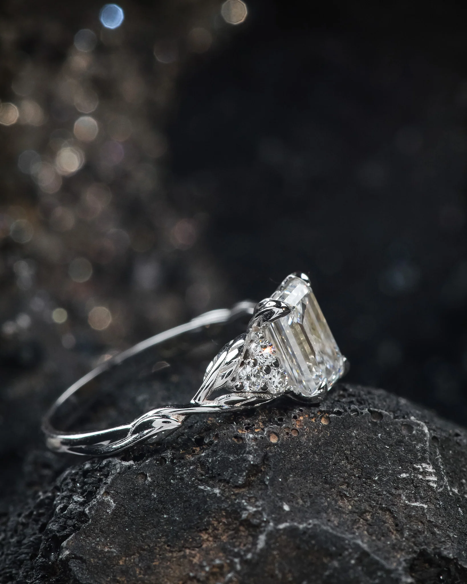 Emerald cut lab grown diamond engagement ring, white gold diamond ring / Gloria - Image 6