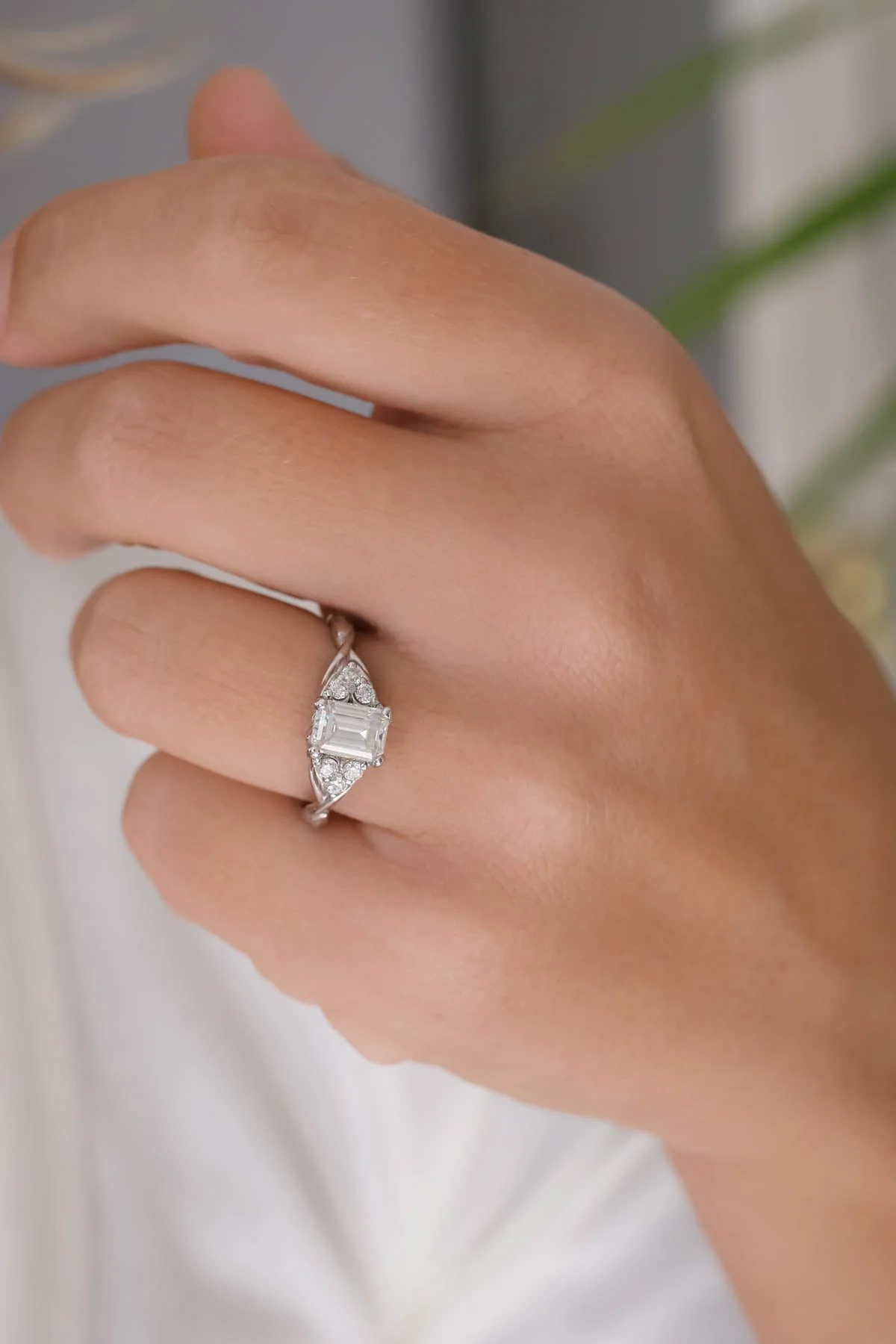 Emerald cut lab grown diamond engagement ring, white gold diamond ring / Gloria - Image 8
