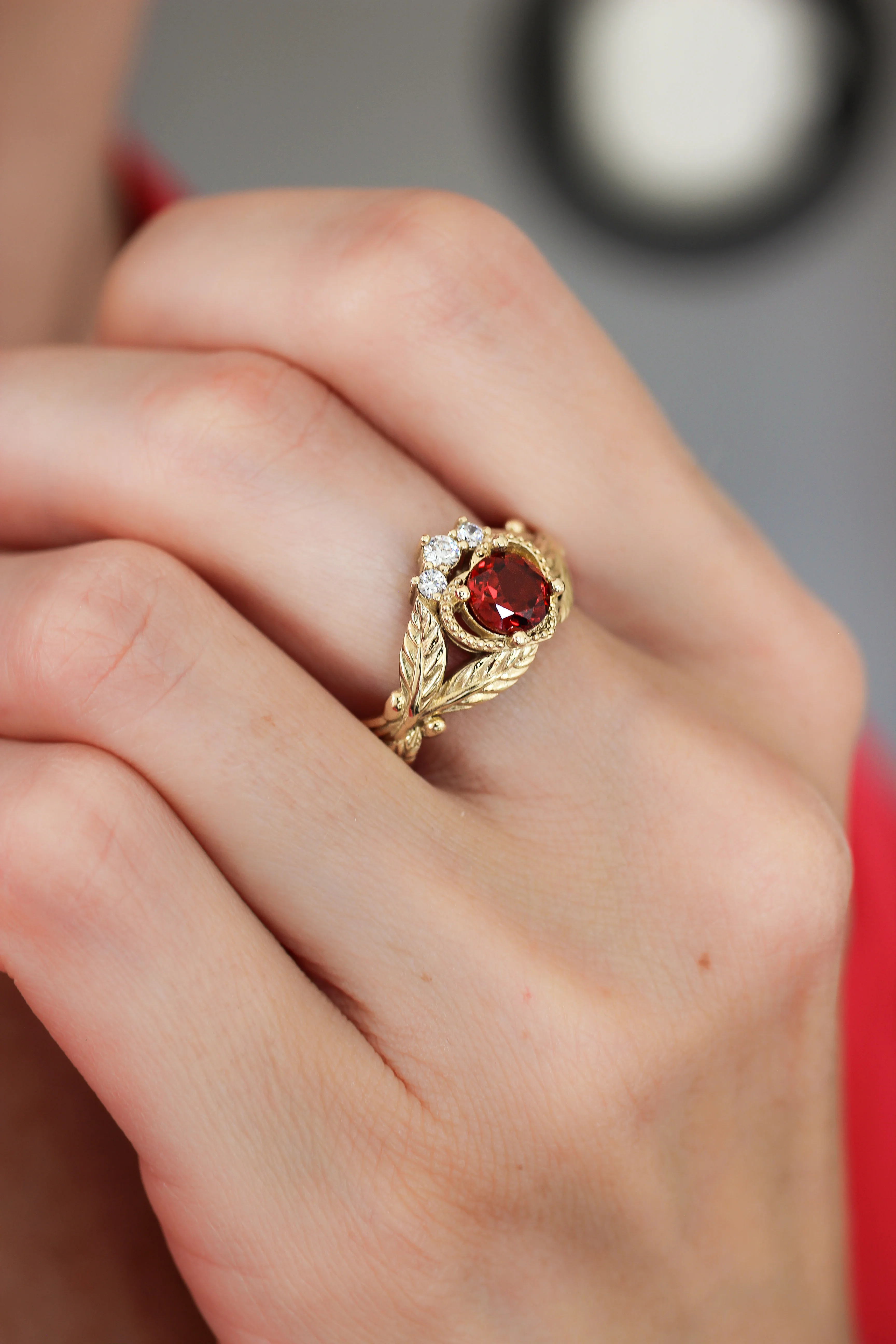 Garnet heart and diamonds engagement ring, Claddagh ring - Image 11