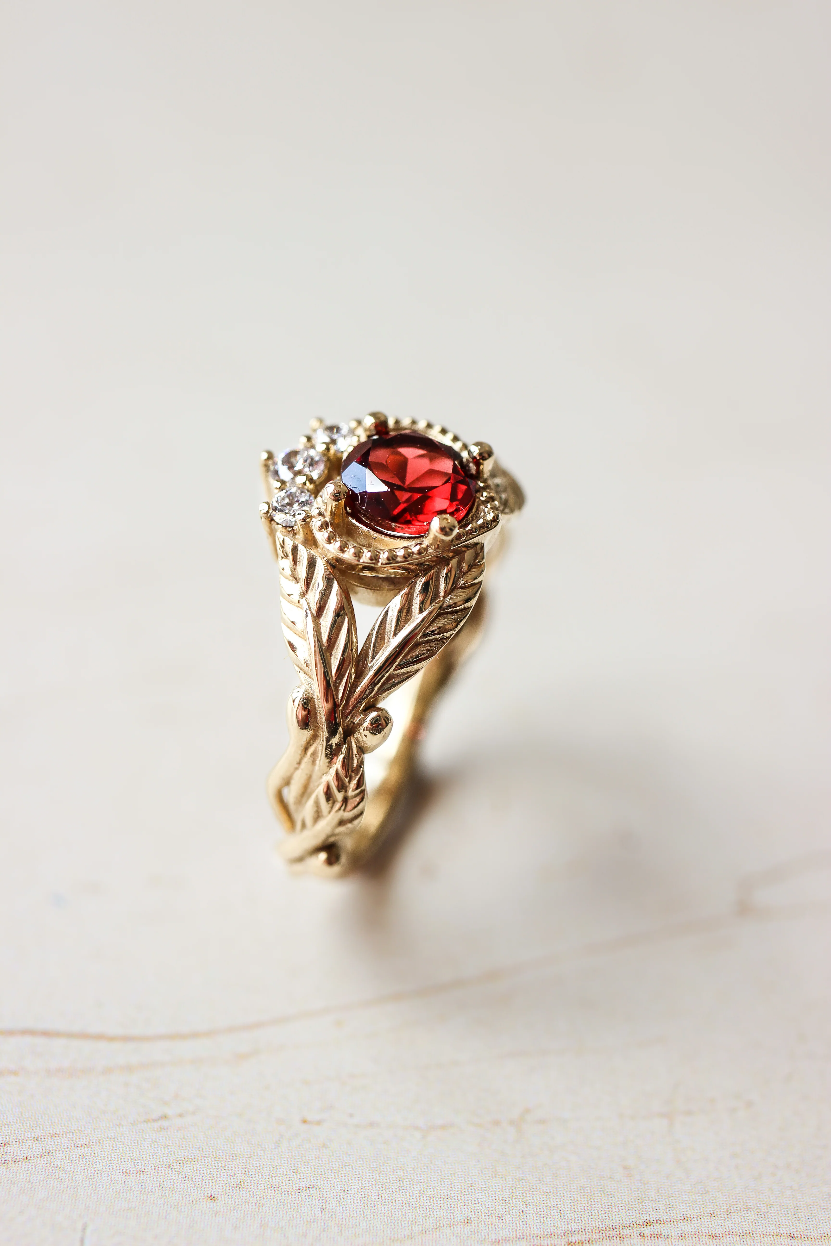 Garnet heart and diamonds engagement ring, Claddagh ring - Image 5