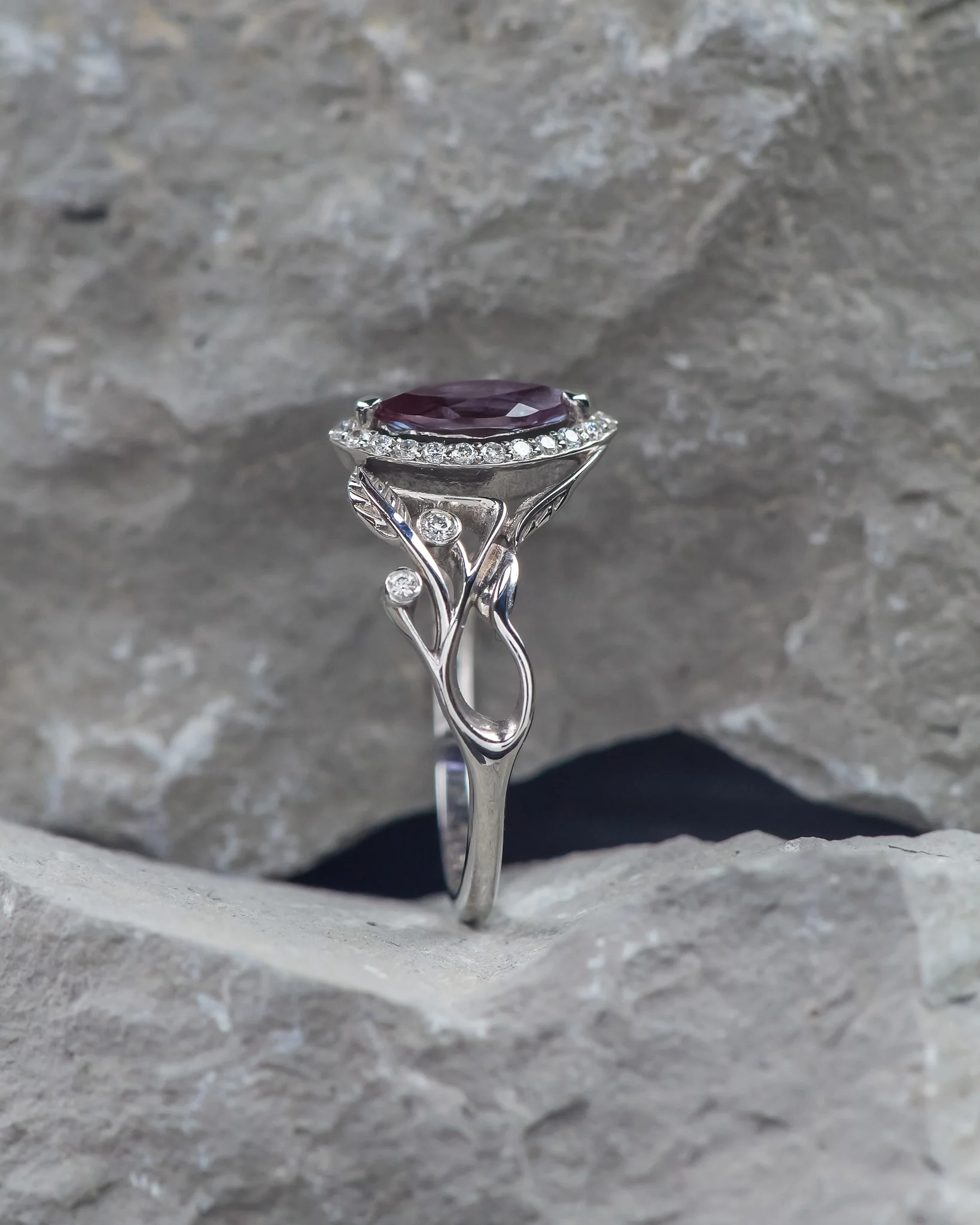Lab alexandrite marquise ring, diamond halo engagement ring / Callisto - Image 5