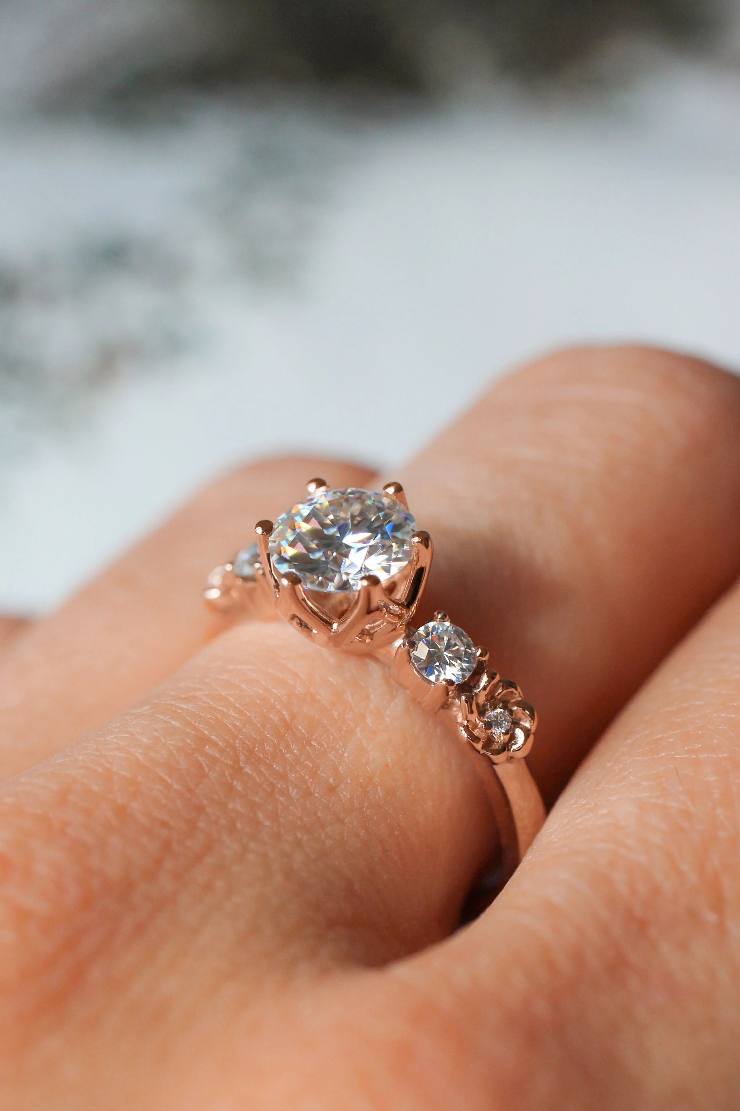 Lab grown diamond engagement ring, floral engagement ring with diamonds / Fiorella - Image 9
