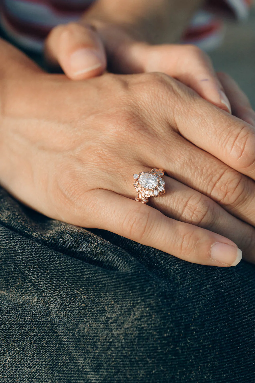 Lab grown diamond engagement ring, nature inspired gold ring with diamond halo / Sophie - Image 5