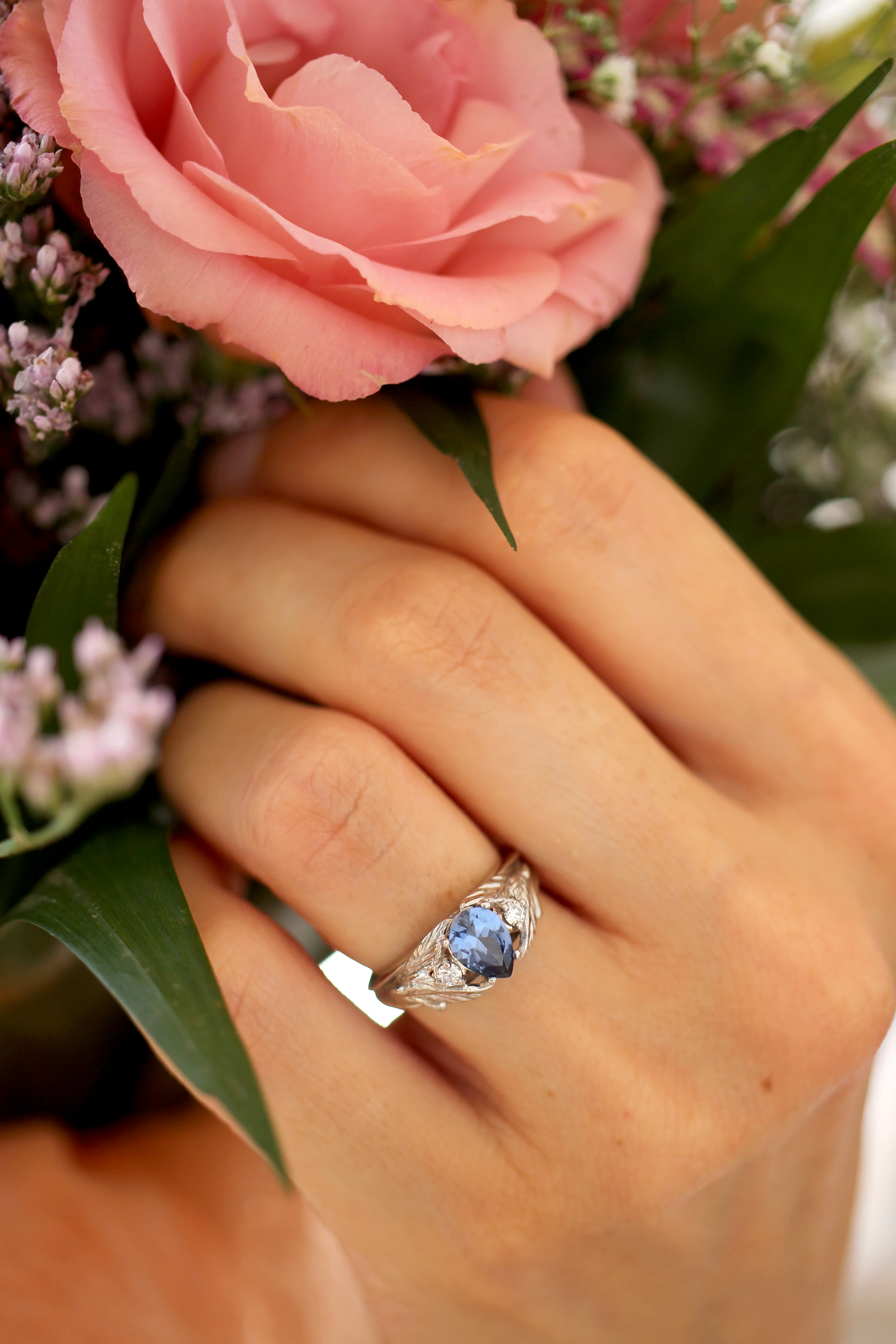 Lab sapphire and natural diamonds ring / Wisteria - Image 6