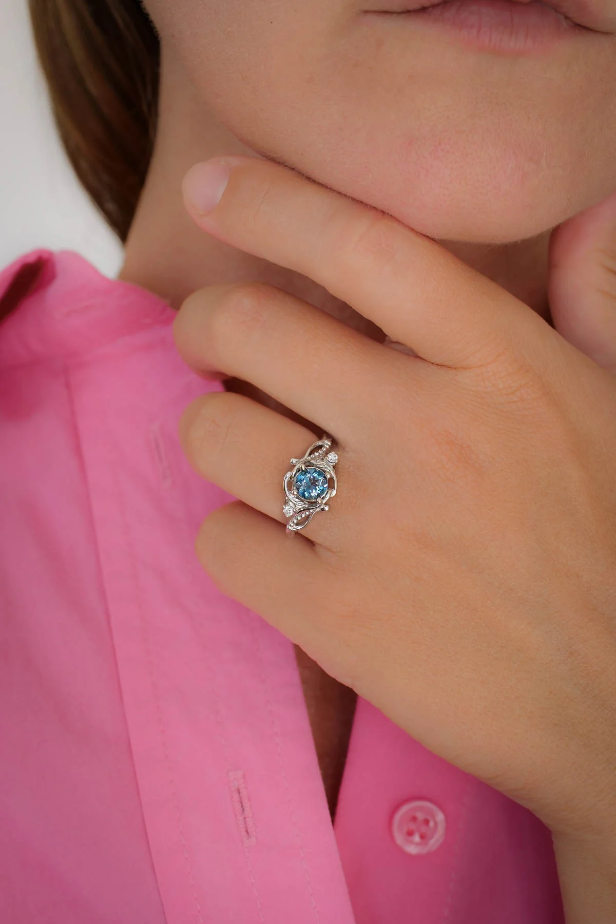 London blue topaz engagement ring set, gold bridal ring set / Undina - Image 7