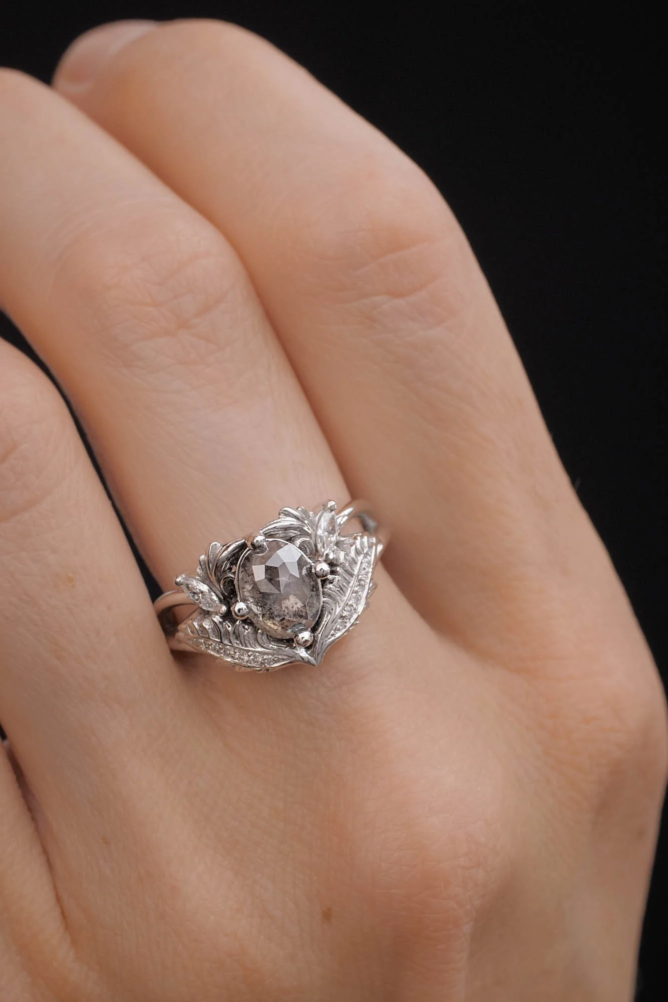 Salt & pepper oval diamond engagement ring / Adonis - Image 8