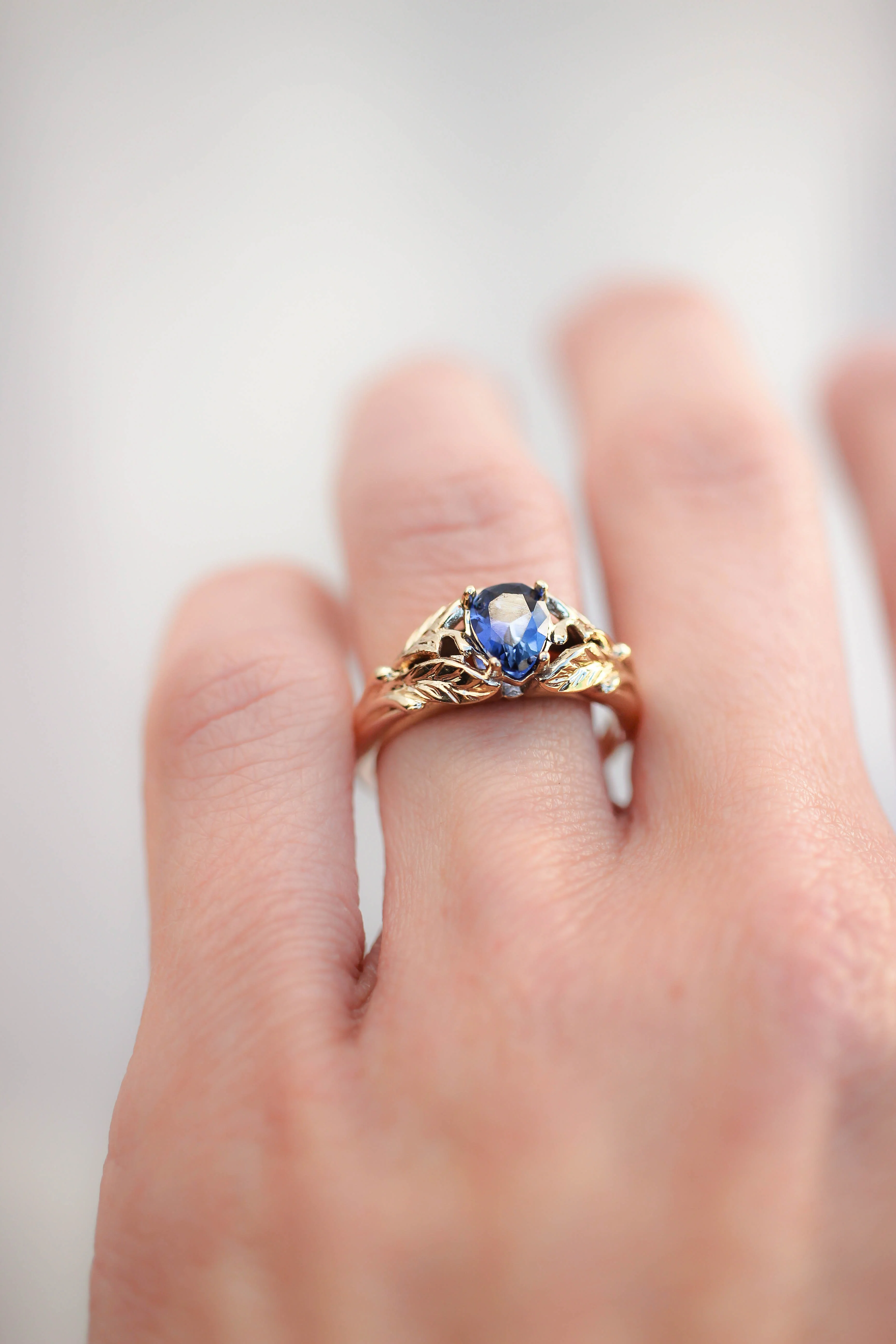 Pear cut sapphire ring, nature engagement ring / Wisteria - Image 11