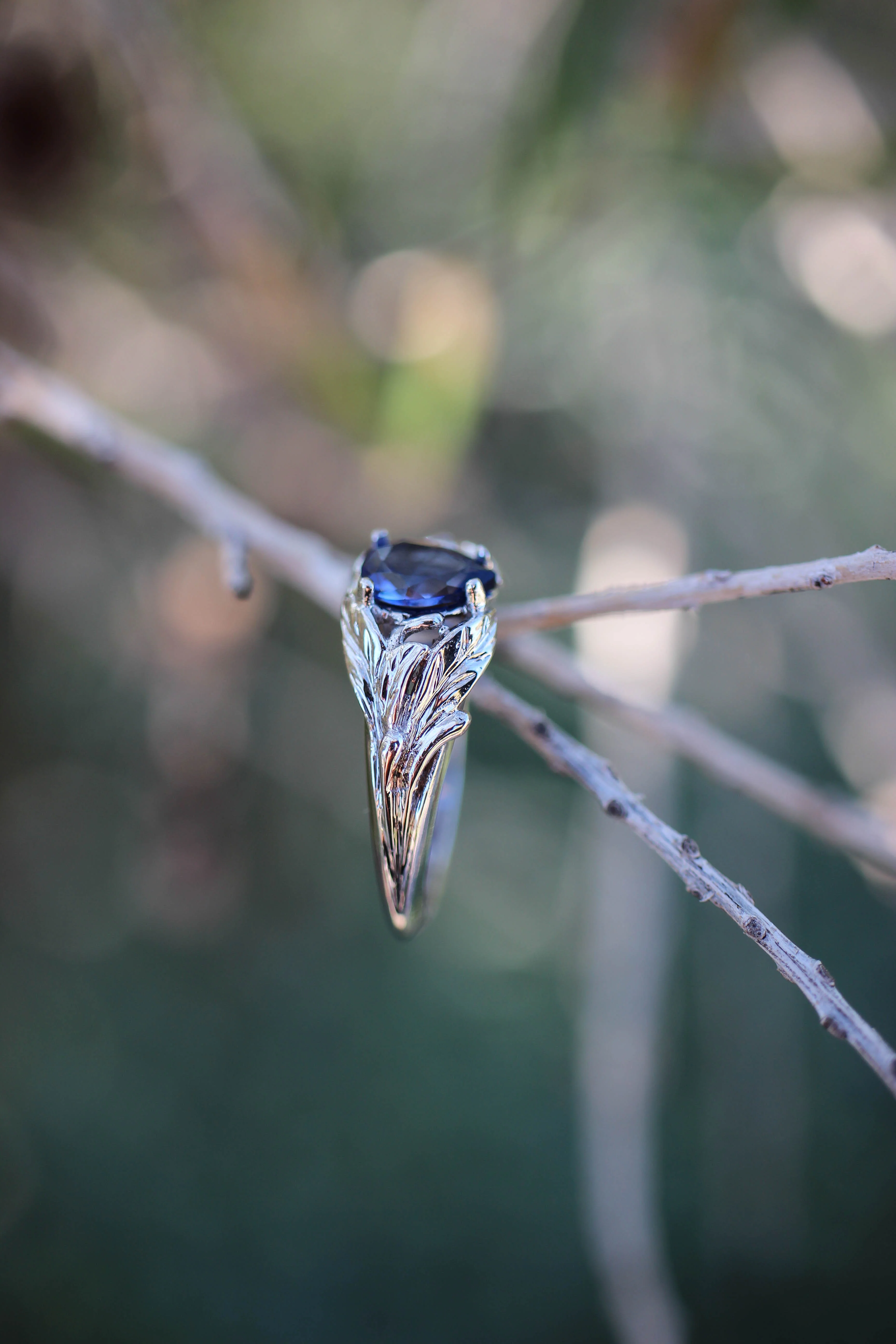 Pear cut sapphire ring, nature engagement ring / Wisteria - Image 6
