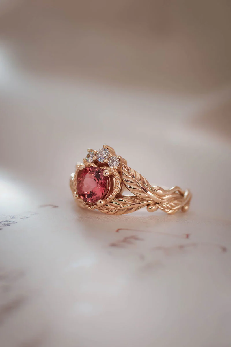 Pink tourmaline and diamonds engagement ring / Claddagh - Image 7