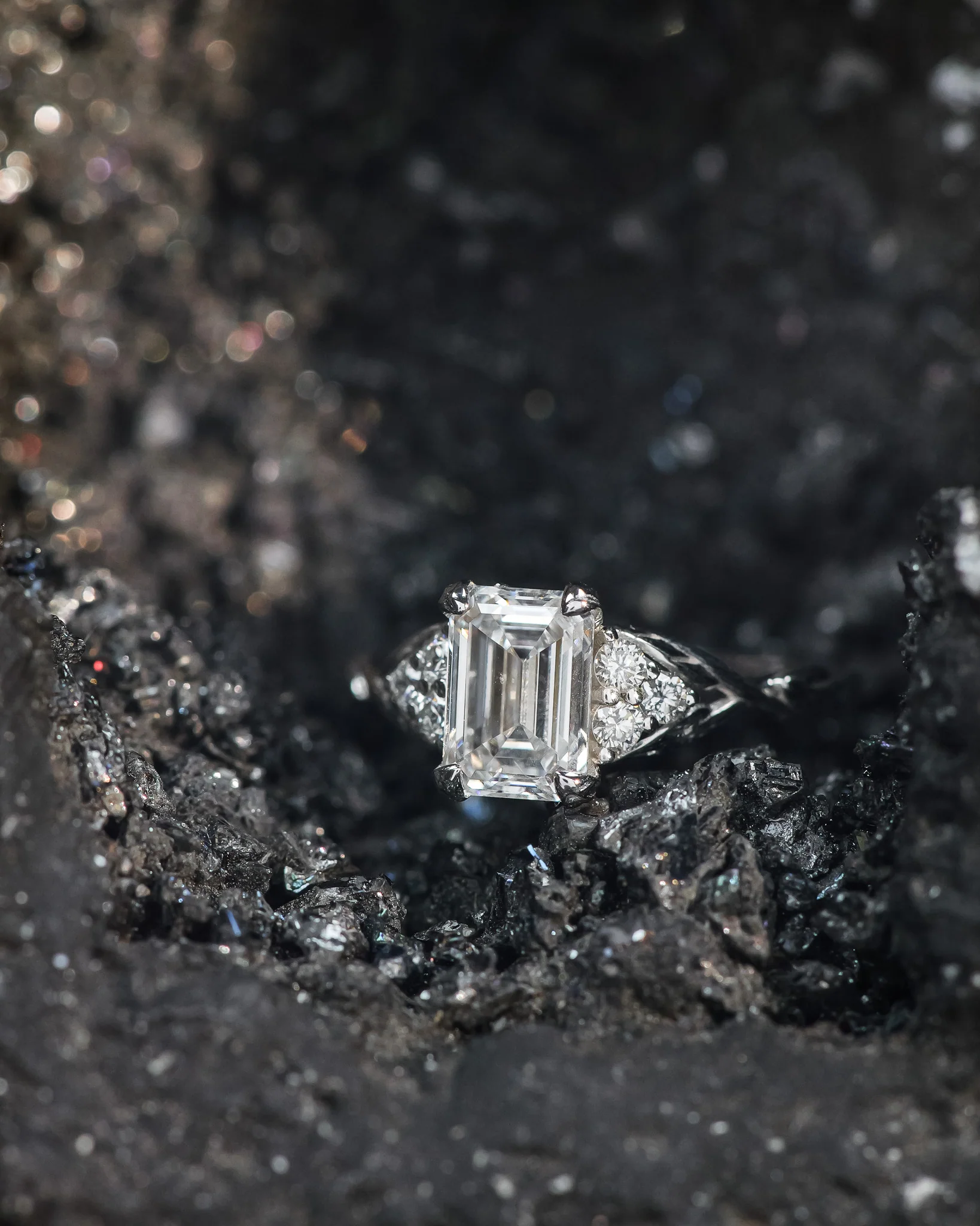 READY TO SHIP Gloria ring in 14K white gold, 8x6 mm lab-grown diamond & accent lab diamonds, AVAILABLE RING SIZES: 5.5 - 8.5 US - Image 4