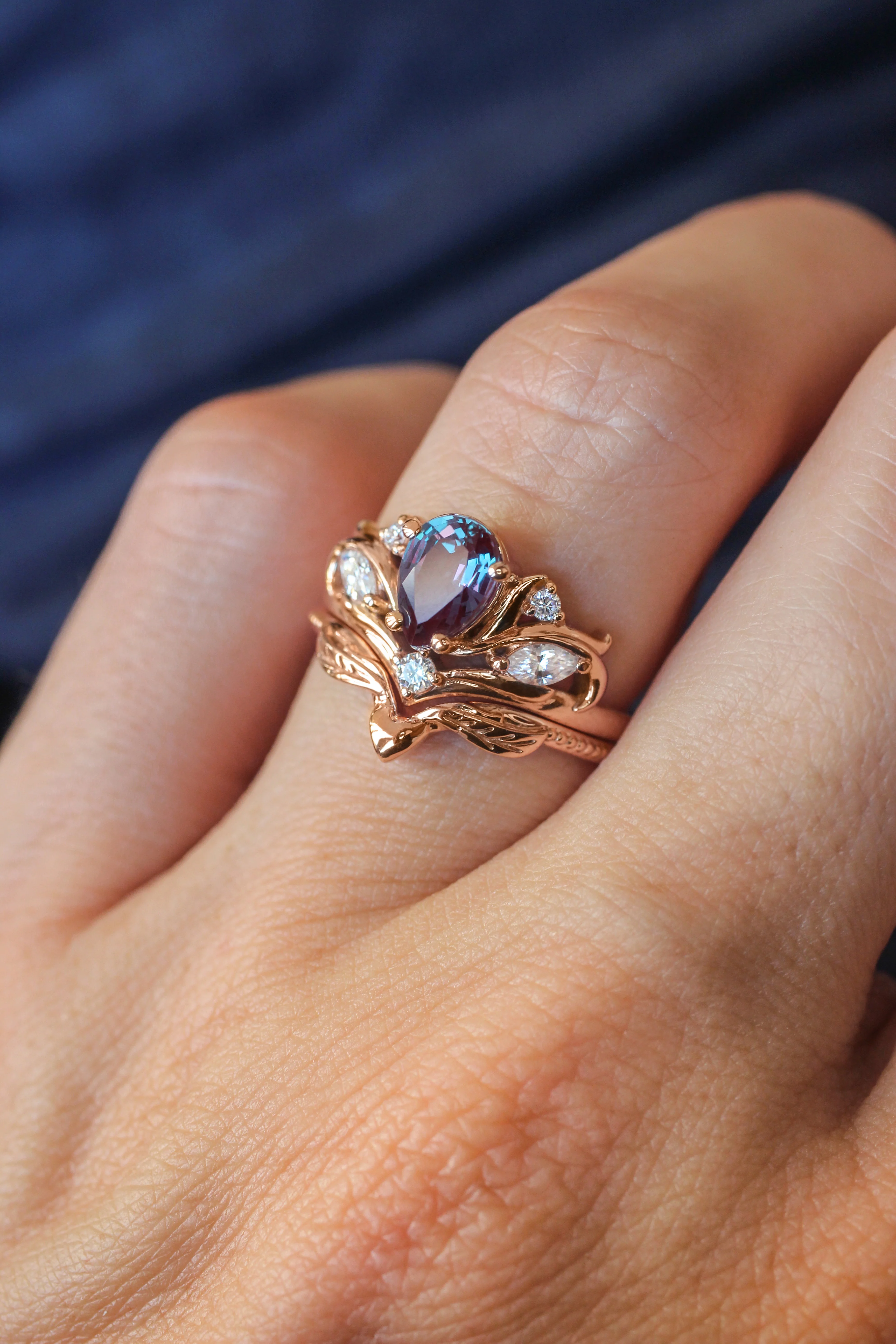 Swanlake | custom bridal ring setting, pear cut gemstone 7x5 mm - Image 8